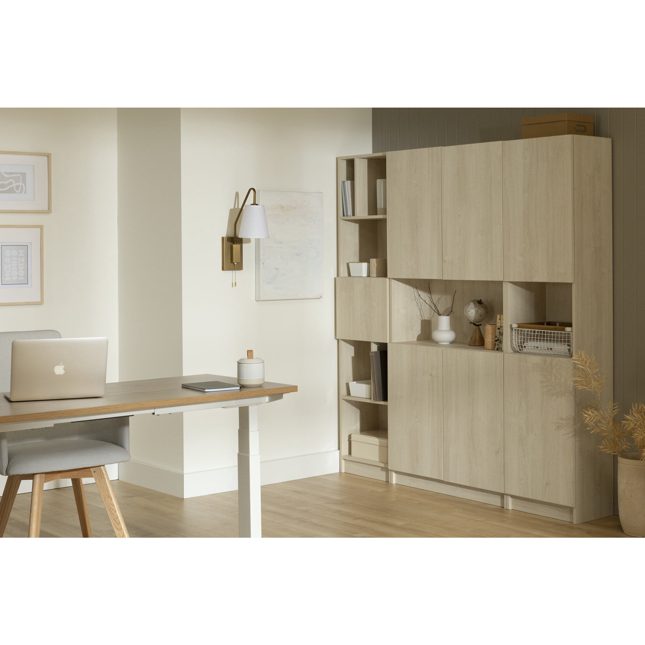 South Shore Olea, Contemporary Bookcase, Wide Beige