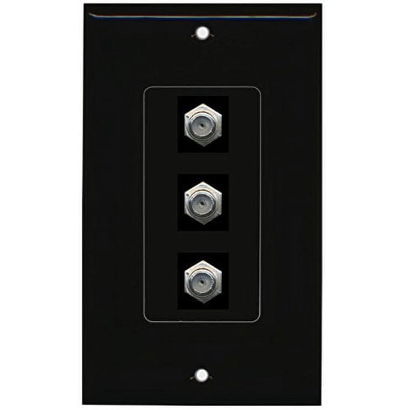 RiteAV - 3 Port Coax Cable TV- F-Type Decorative Wall Plate - Black