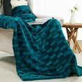 thumbnail image 4 of Home Soft Things Leaf Pattern Faux Fur Throw Blanket with Micromink Back, Solid Color Fuzzy Super Soft Cozy Plush Throw, 50x60 inches, Teal, 4 of 8