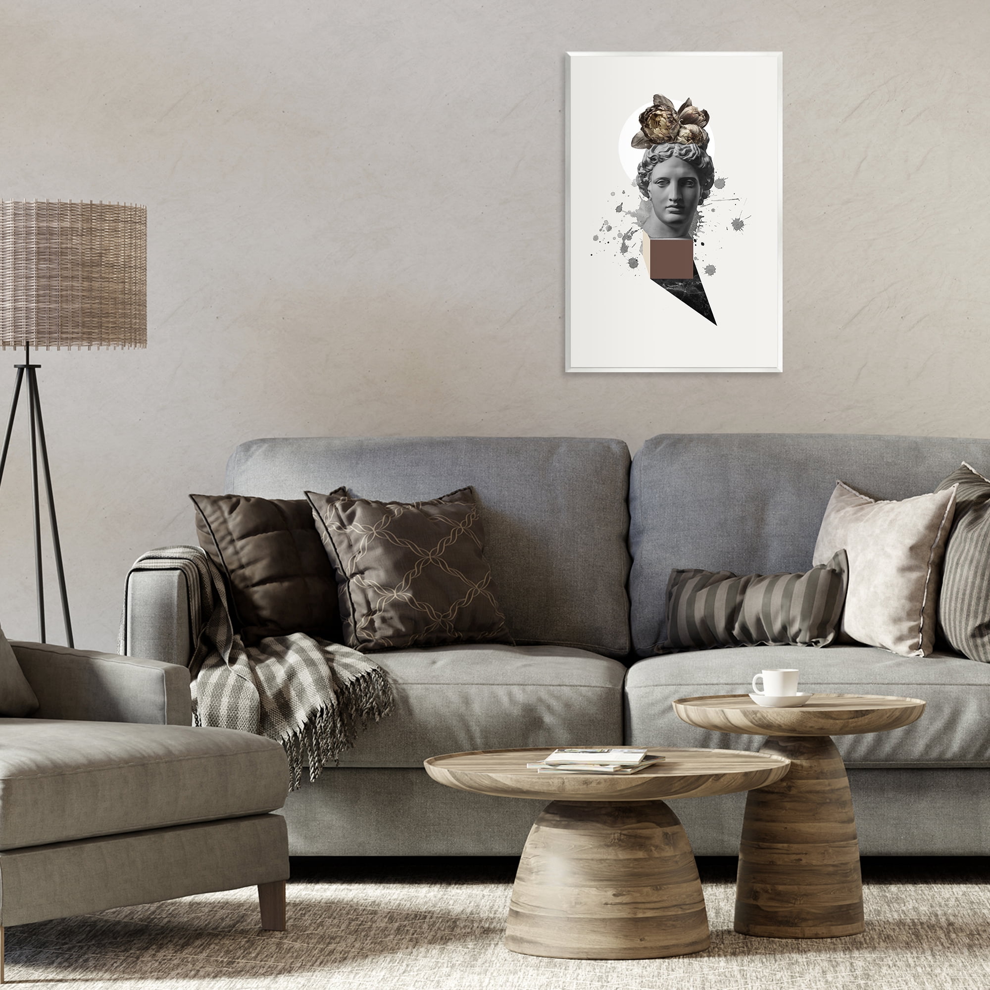 Stupell Industries Modern Statue with Peonies Botanical & Floral Painting Unframed Art Print Wall Art, 13 x 19