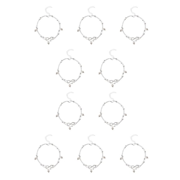 Sonducket Niñas tobillera pie adorno pies cadenas para vestido decoración perla/8 formas plata Perla/forma 8 Plata 10piezas Sonducket CBP200246