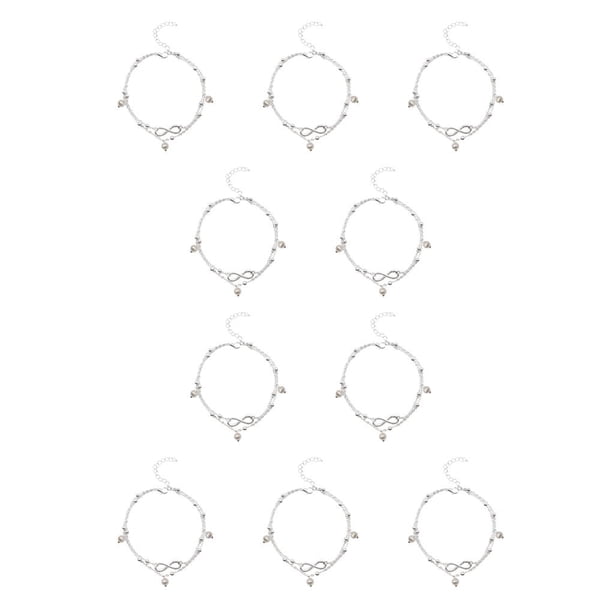 Sonducket Niñas tobillera pie adorno pies cadenas para vestido decoración perla/8 formas plata Perla/forma 8 Plata 10piezas