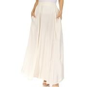 Sakkas Noemi Women's Long Maxi Summer Casual Boho Skirt Elastic Waist & Pockets - Ivory - Plus Size