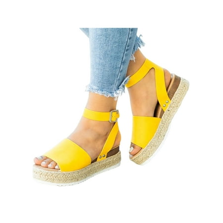 

Crocowalk Womens Espadrilles Peep Toe Platform Sandals Ankle Strap Dress Sandal Ladies Beach Shoes Casual Comfort Summer Yellow 7.5
