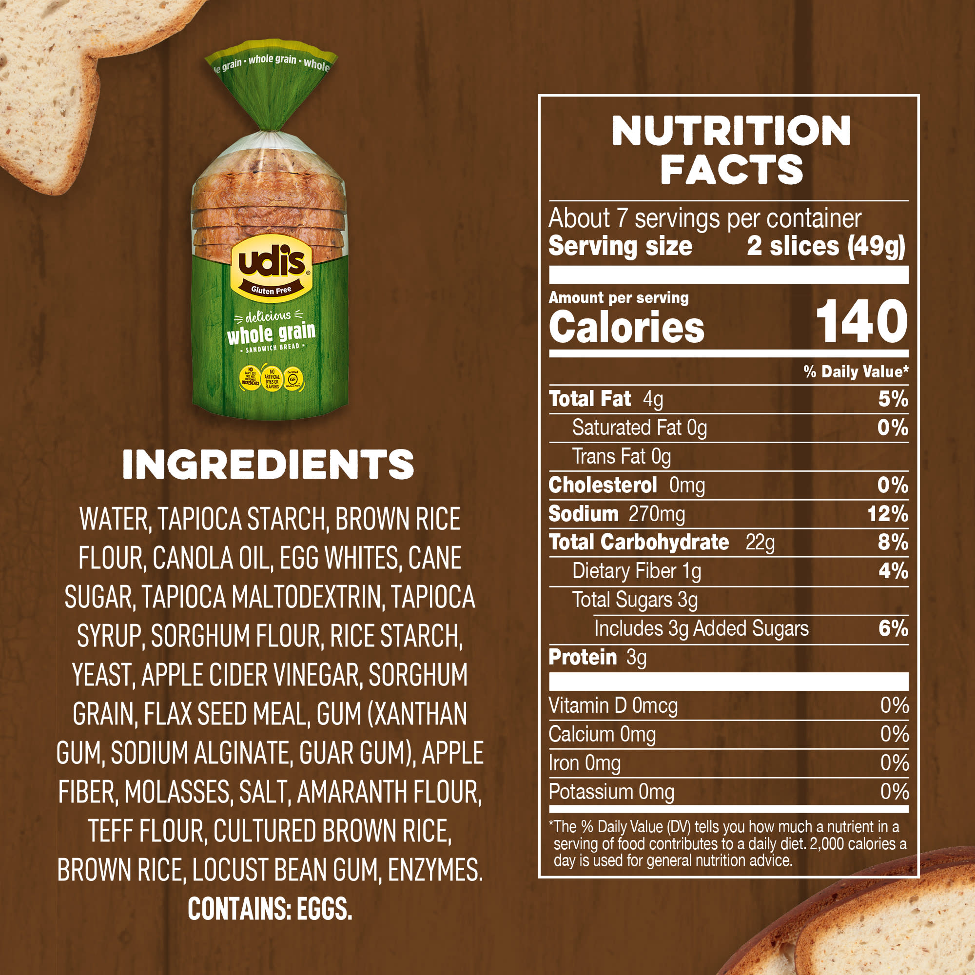 Udi's Gluten Free Multigrain Sandwich Bread, 12 oz (Frozen) - image 4 of 6