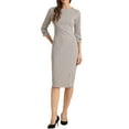 thumbnail image 3 of INSPIRE CHIC Women's Sheath Dress Boat Neck 3/4 Sleeves Split Hem Wear-to-Work Midi Dresses XS Grey, 3 of 7