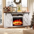 thumbnail image 3 of PAPROOS Fireplace TV Stand for TVs Up to 70", Farmhouse Entertainment Center with Sliding Barn Doors & 2 Built-in Drawers, Adjustable Shelves, White+Brown, 3 of 13