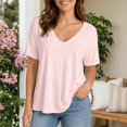 thumbnail image 7 of HuangHuanChen Women's Short Sleeve T Shirt V Neck Oversized Tshirt for Women Casual Loose Fit Basic Tee Solid Color Tshirt Shirt Pink M, 7 of 7