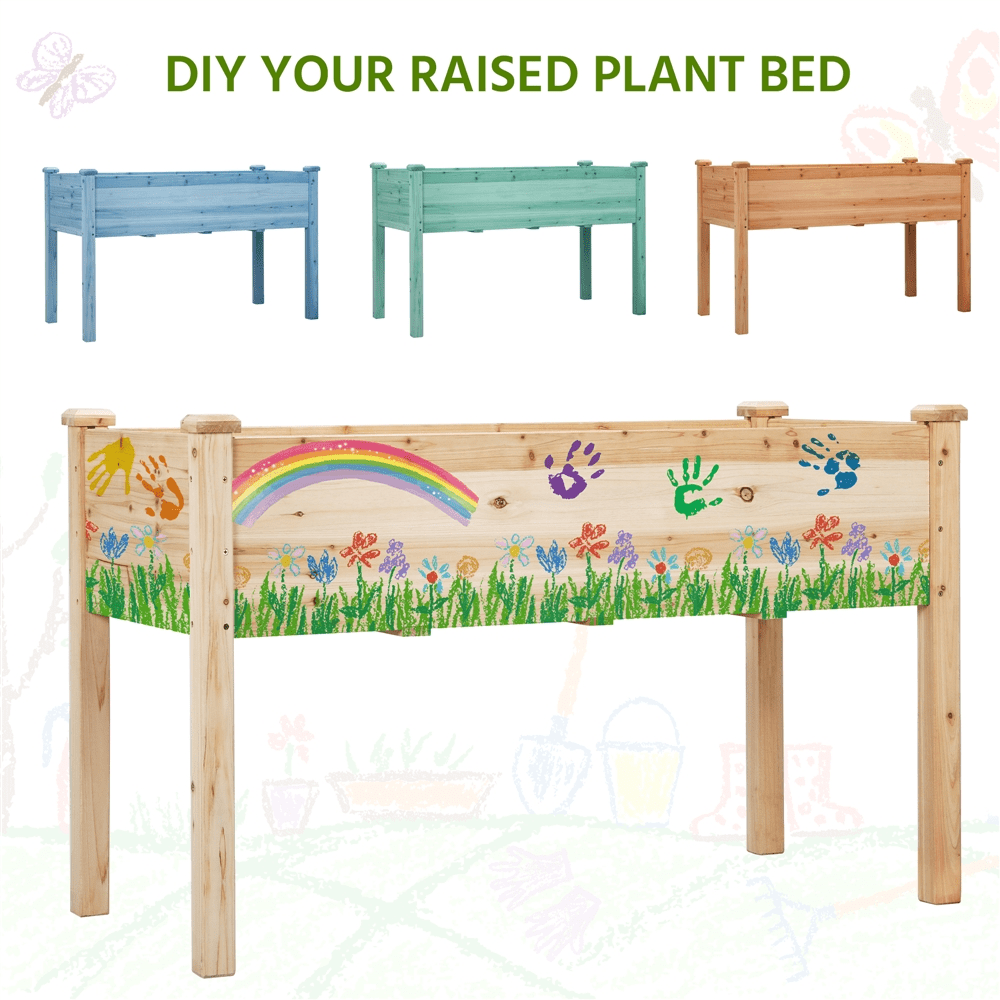 Wood Garden Bed Rectangle Raised Planters Planter Box Plants Vegetables Flowers Herbs Elevated Planter for Garden/House/Yard