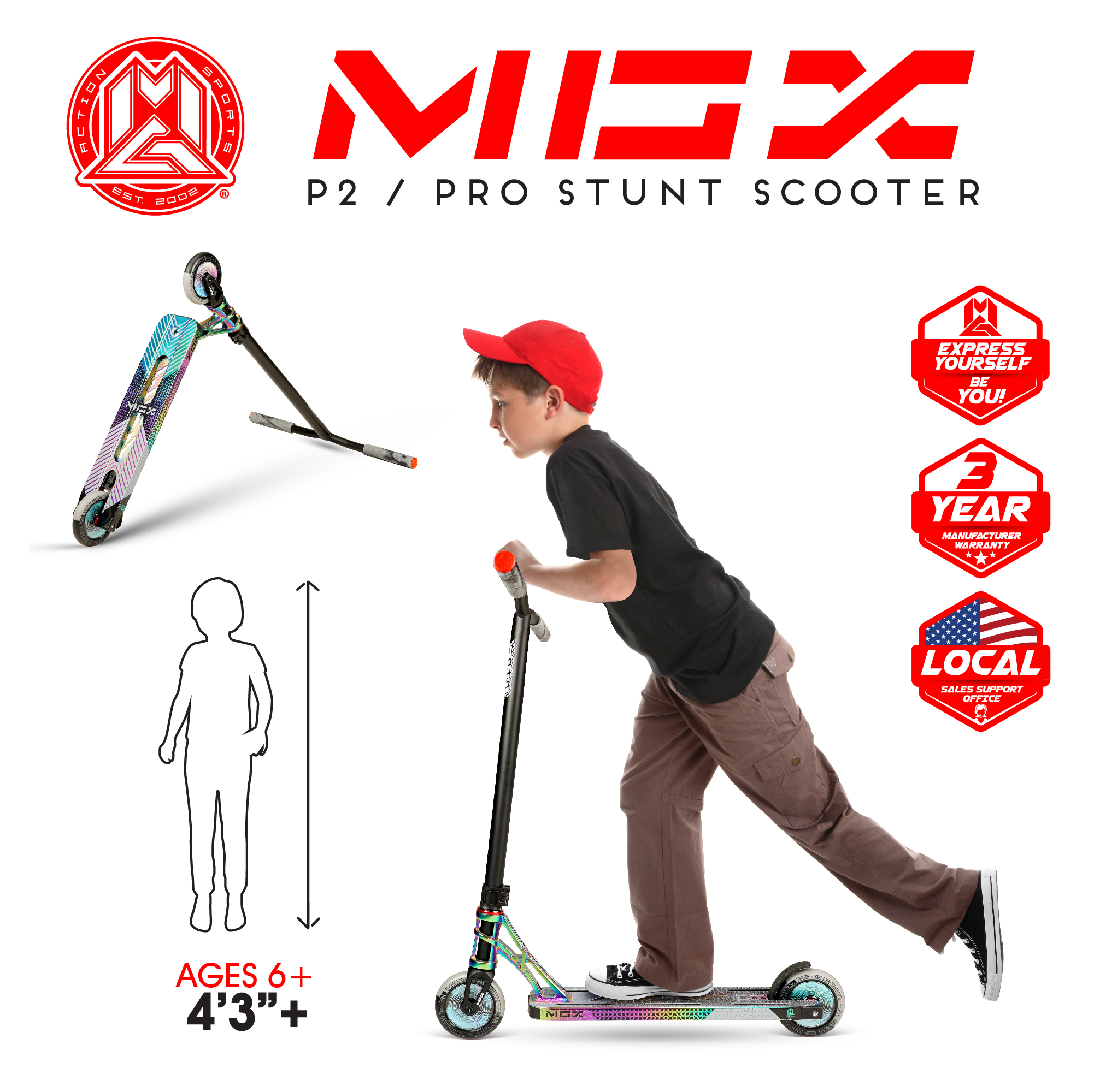 BOLDCUBE Trottinette freestyle Pro pour enfant - Trick à 360 degrés - Quad Clamp avec plateau en aluminium léger - Roulements ABEC 7 (bleu marine BOLDCUBE Trottinette freestyle Pro pour enfant - Trick à 360 degrés - Quad Clamp avec plateau en aluminium léger - Roulements ABEC 7 (bleu marine