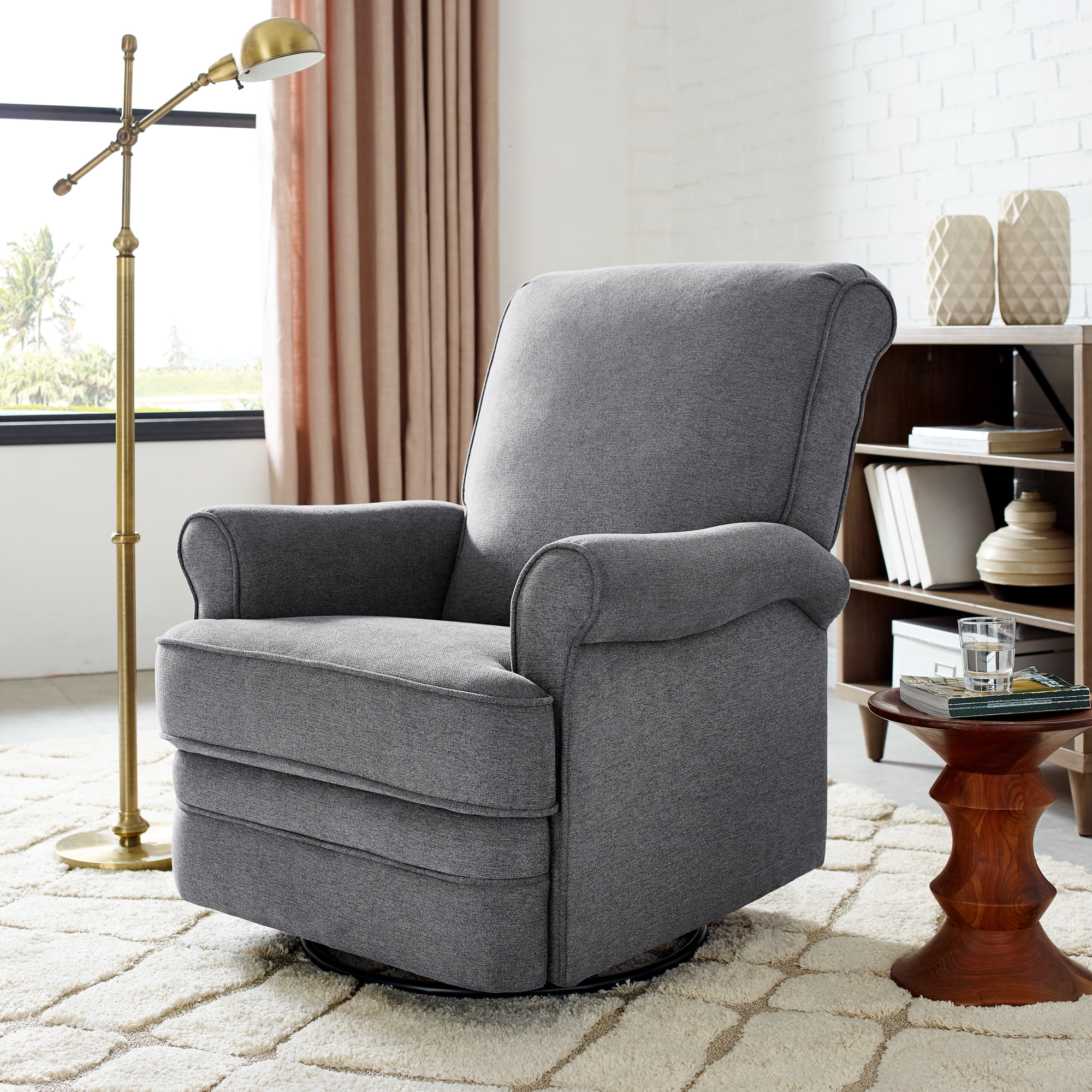 Modern Essentials Bella Upholstered Glider Swivel Rocker Chair, Gray