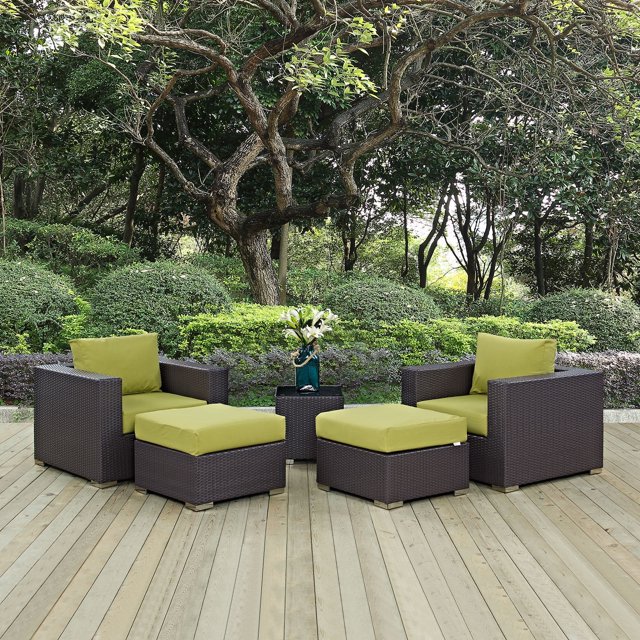 Modway Ensemble de Mobilier de Patio Extérieur en Rotin Osier Convene 5 Pcs, Couleur Espresso Péridot
