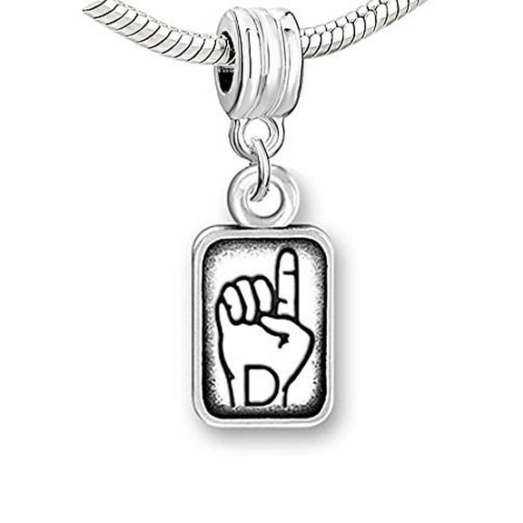 Sign Lauguage Charms Alphabet Letter European Bead Compatible for Most European Snake Chain Bracelet (D)