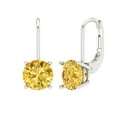 thumbnail image 2 of 4 Ct Round Cut Drop Dangle Yellow Crystal 18K White Solid Gold Everyday Dainty Earrings Lever Back, 2 of 7