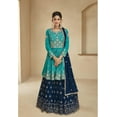 thumbnail image 2 of Wedding Wear Pakistani Indian Designer Sewn Shalwar Kameez Lengha Suits ( Teal Blue, XXL - 46 ), 2 of 5