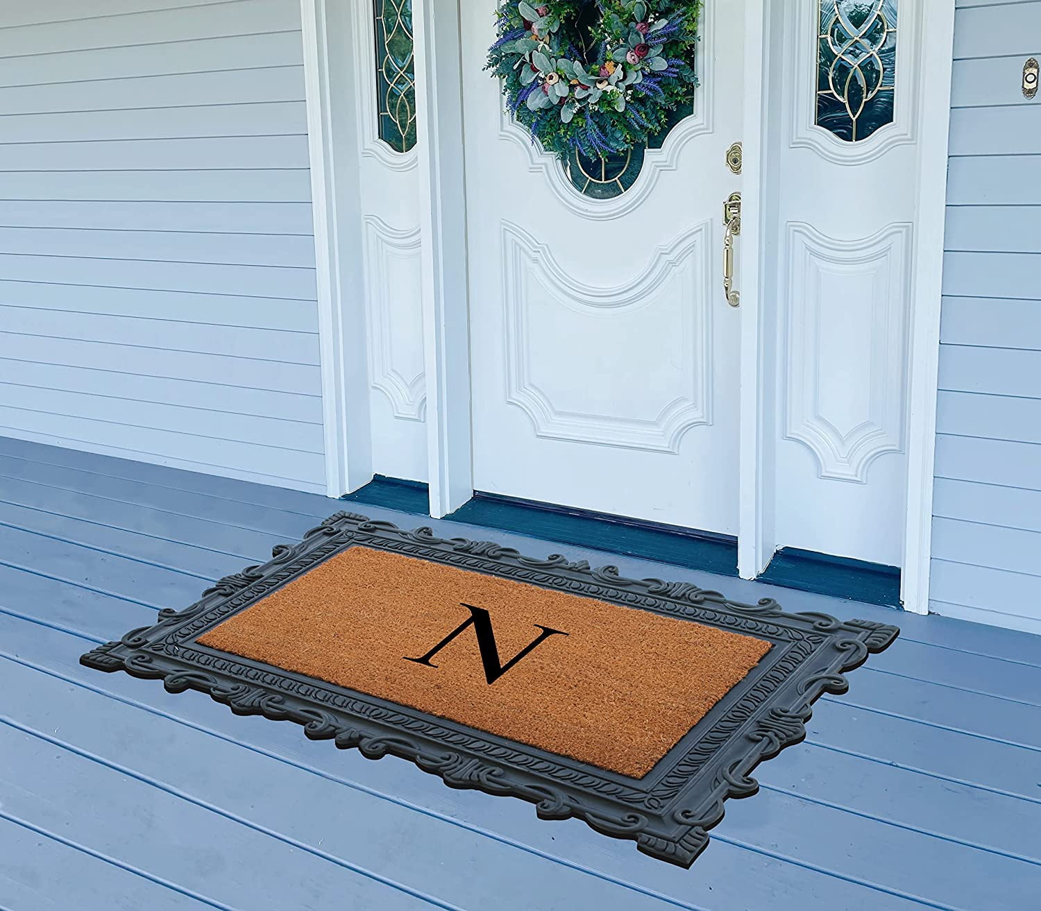 A1HC Natural Rubber & Coir 24x36 Monogrammed Doormat For Front Door, Anti-Shed Treated Durable Doormat for Outdoor Entrance, Heavy Duty, Low Profile, Easy to Clean, Long Lasting Front Porch Entry Rug