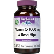 Bluebonnet Vitamin C 1000 mg Plus Rosehips Vegetable Capsules, 180 Count (743715005754)