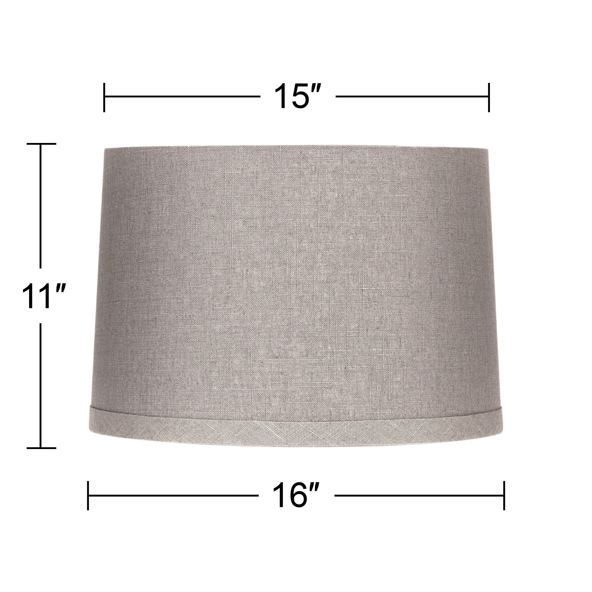 Springcrest Gray Linen Medium Drum Lamp Shade 15" Top x 16" Bottom x 11" High x 11" Slant (Spider) Replacement with Harp and Finial