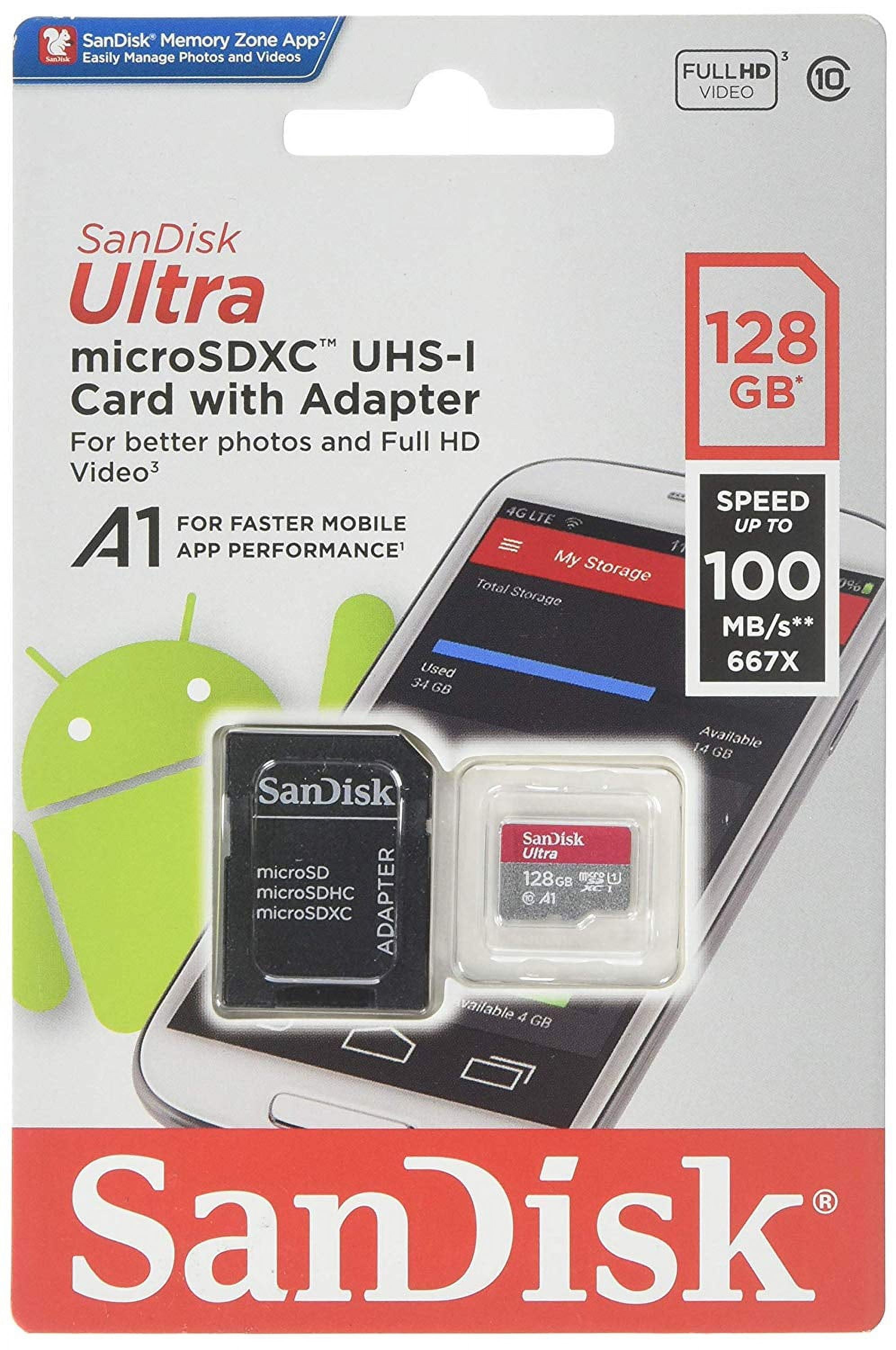 SanDisk Ultra 128GB Micro SDXC UHS-I A1 Flash Memory Card with Adapter