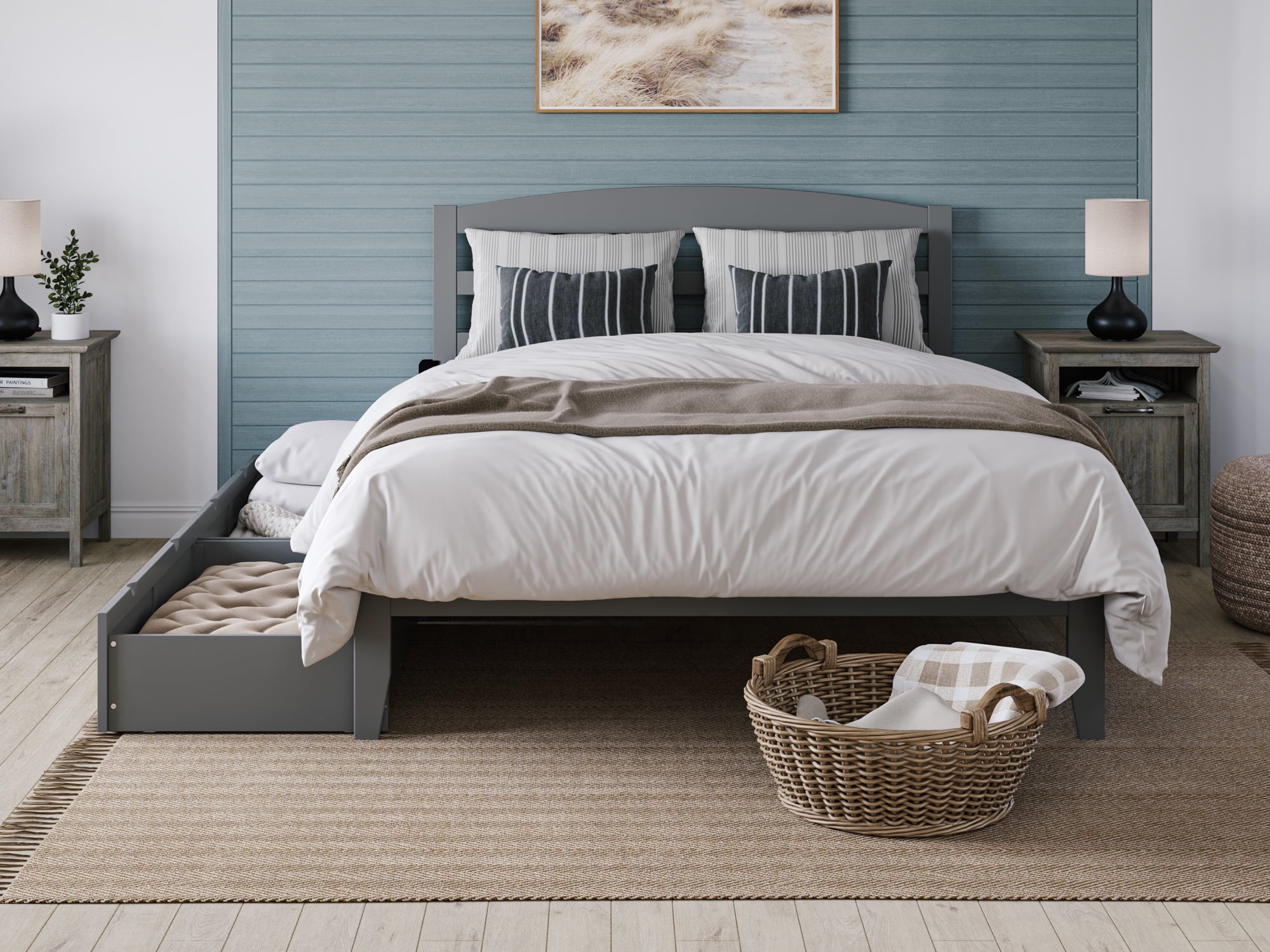 AFI Warren 14" Queen Wood Platform Bed Frame with Set of 2 Storage Drawers, Grey