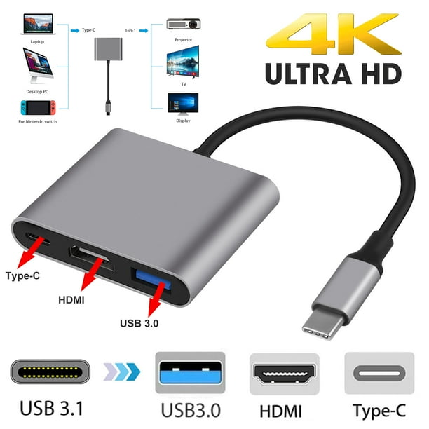 EEEkit 3in1 USB C to HDMI Multiport Adapter USB 3.1 to HDMI 4K Video