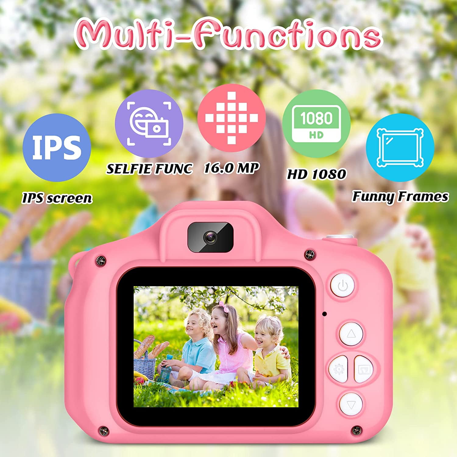Kids Camera for Boys and Girls, SINEAU Digital Camera for Kids Toy Gift,  Toddler Camera Birthday Gift for Age 3 4 5 6 7 8 9 10 with 32GB SD Card,  Video Recorder 1080P IPS 2 Inch(Pink) 