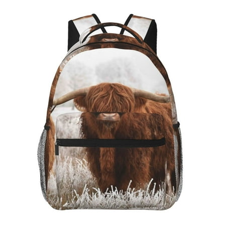 Ratiio Yak Print Eco-Friendly Casual Backpack, Water-Resistant Polyester Canvas Daypack with Smooth Zippers, Comfortable & Durable Travel Bag with Laptop Compartment