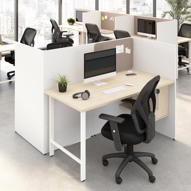 Bureau Hustle 60W pour 2 Personnes avec Rangement en Blanc/orme - Bois d'Ingénierie