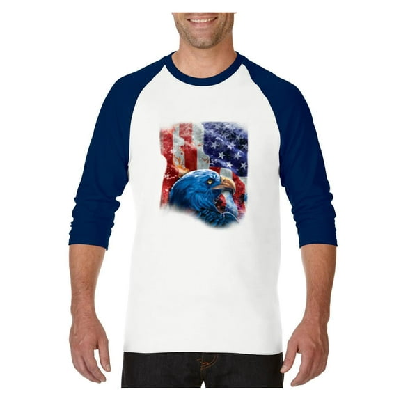 Mens Raglan Sleeve Baseball T-Shirts - American Flag 4th of July