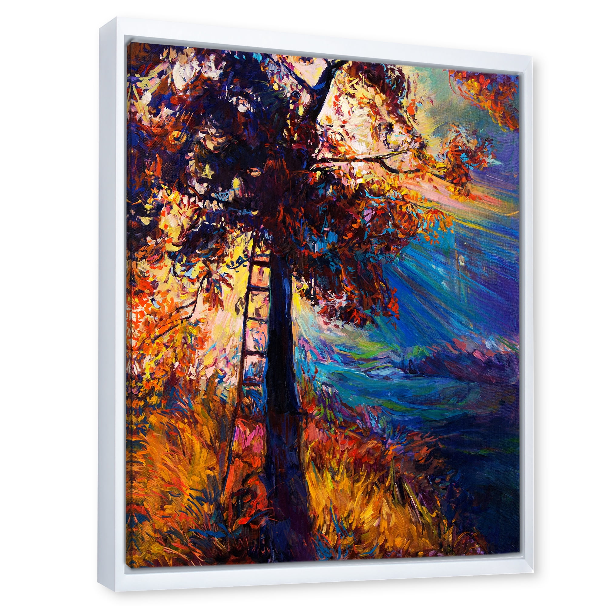 Silhouette Of Autumn Tree In The Sunset Glow 24 in x 32 in Framed Painting Canvas Art Print, by Designart