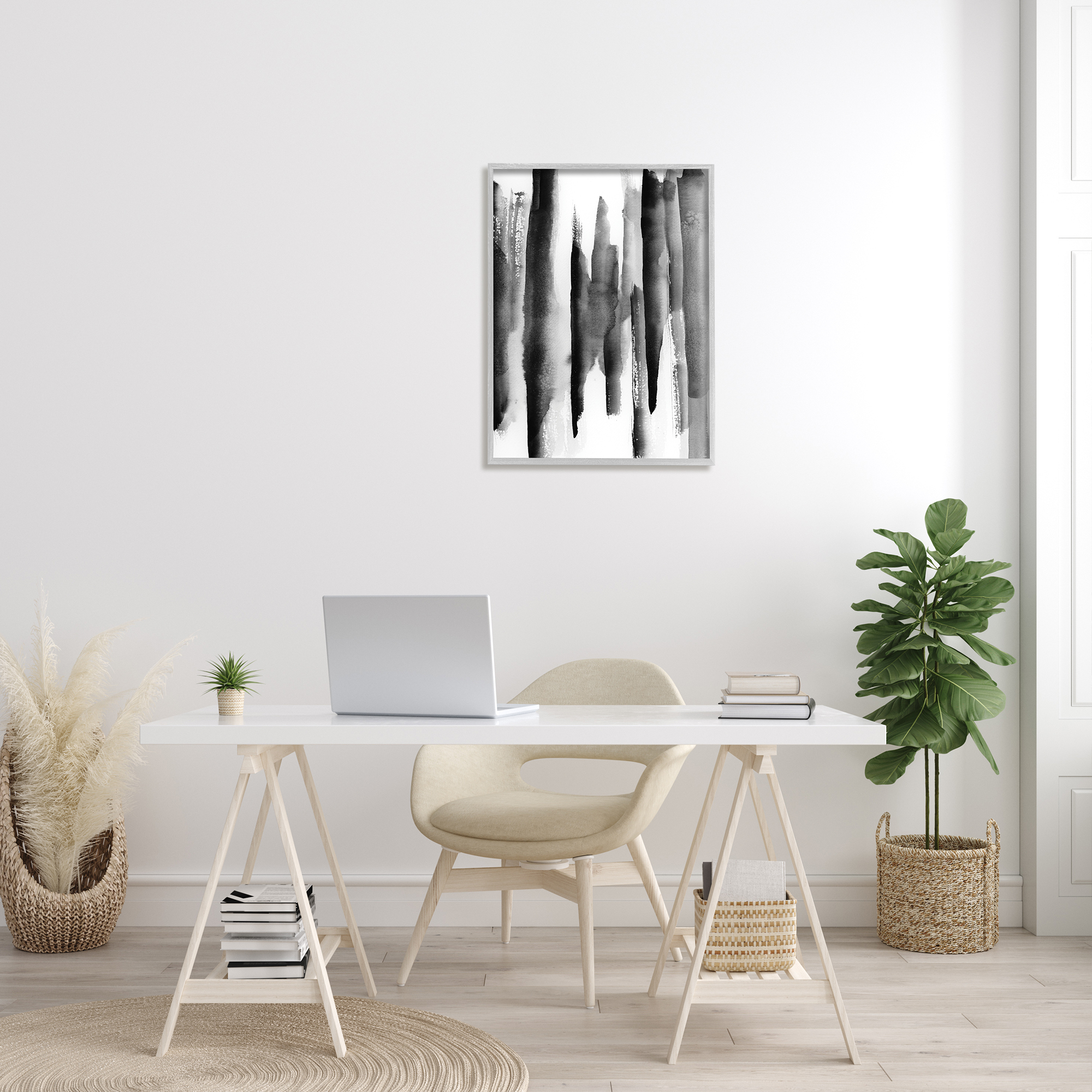 Indtries Modern Black Ink Abstract Landscape Watercolor over White 24 in x 30 in Framed Painting Art Prints, by Stupell Home Décor