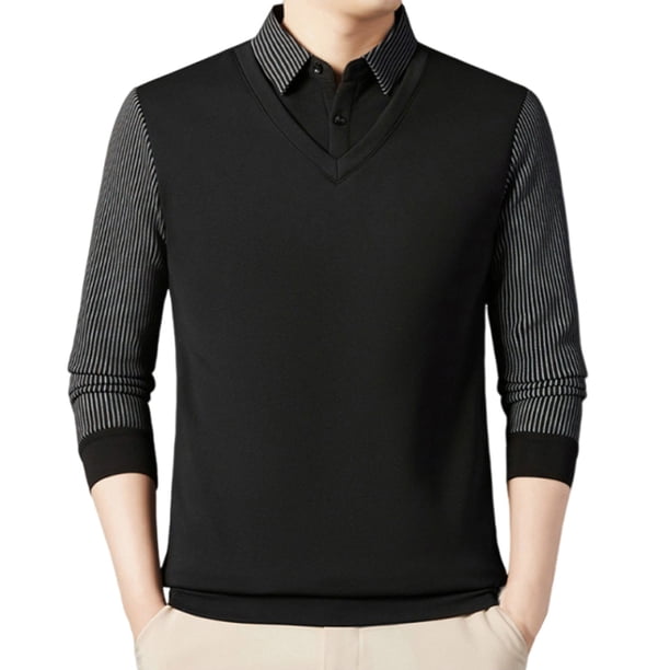 Blusa y camisa de manga larga con cuello vuelto para hombre, color liso, intensificación de patrón, cálida, con cuello vuelto, blusa de poliéster para hombre.