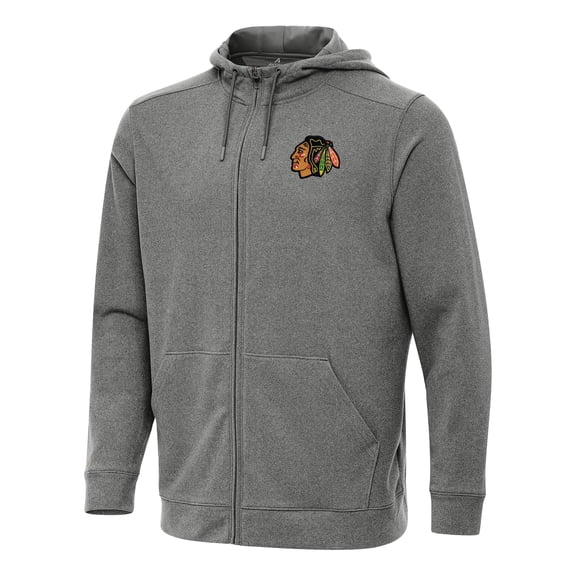 Men's Antigua Heather Black Chicago Blackhawks Effortless Full-Zip Hoodie Jacket