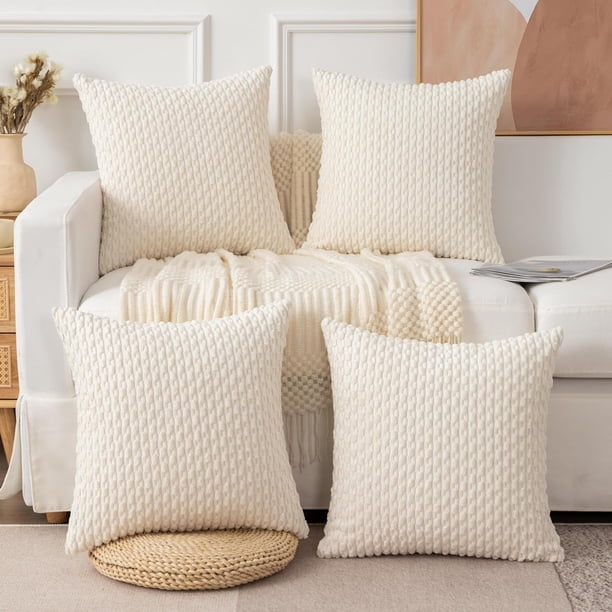 Fundas para Cojines, Cojines Decorativos Sala, Almohadas para decoración, Fundas de Almohada de Felpa para Decoración del Hogar Que no Destiñen y Decoración Navideña (4 PCS Beige)