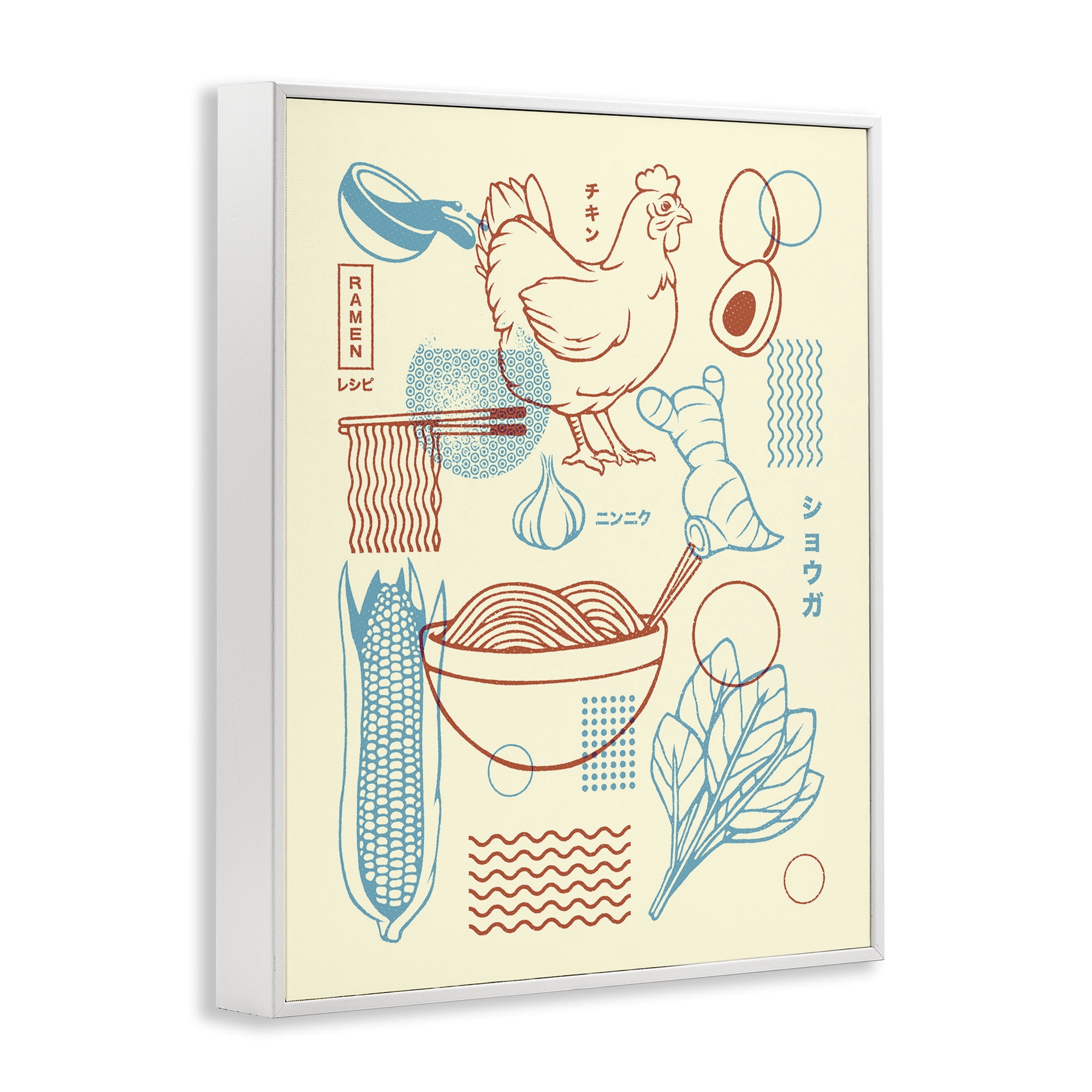Stupell Industries Minimalist Ramen Ingredients White Framed Giclee Art, design by Tobe Fonseca