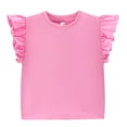 thumbnail image 2 of YOUYEDIAN Toddler Girls Ruffle Sleeve T Shirt Puff Short Sleeve Basic Tank Top Blouse Plain Solid Kids Casual Clothes (Pink, 11-12 Years), 2 of 4