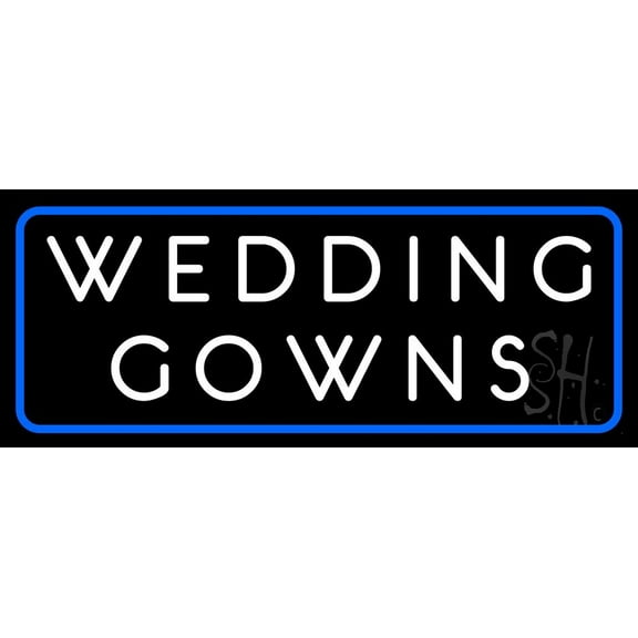 Wedding Gowns Blue Border LED Neon Sign 10" Tall x 24" Wide - inches, Black Square Cut Acrylic Backing, with Dimmer - Premium built indoor Sign for Storefront, Store interior, Studio.