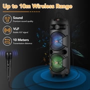 CURUK Dual 8 Woofer Bluetooth Portable Speaker Mic, RC, Handles & Wheels, Black,