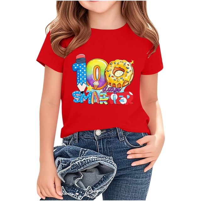 RXMEKW T-Shirt Imprimé pour Filles Manches Courtes Col Rond Haut Décontracté pour Enfants en Polyester avec Design Graphique Beigne pour la Saison Scolaire Printemps et Été