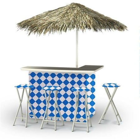 Best of Times 2003W2112-RB-WP Take Me To The Races Palapa Portable Bar & 6 ft. Square Palapa Umbrella, Royalblue &