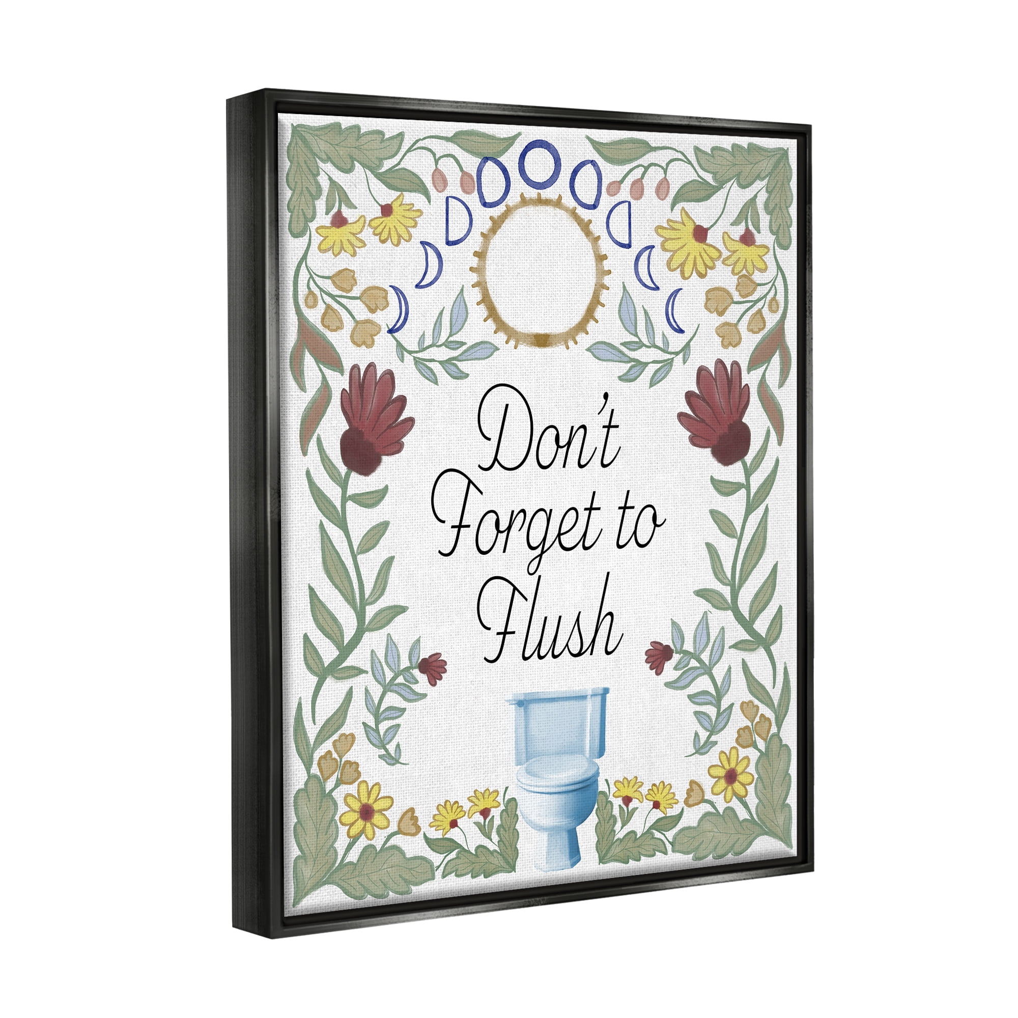 Stupell Industries Floral Bathroom Phrase Typography Painting Black Floater Framed Art Print Wall Art, 17 x 21