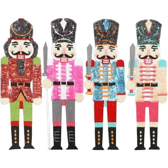 4PC Nutcracker Soldier Iron On Patches Embroidery Applique Sew On Patch For Clothing Backpack Decoration
