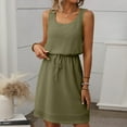 thumbnail image 1 of JMKQLZ Women's Fashion Casual Solid Color Drawstring Summer Sleeveless Round-Neck Dress, 1 of 6