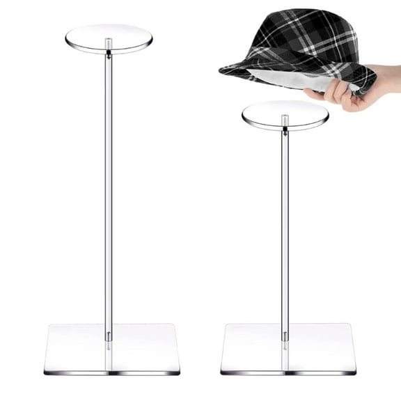 Mamamax 2Pcs Clear Acrylic Hat Stand and Wig Holder Rack, Decorative Hat Display Stand with Pedestal and Round Base,Adjustable Height Hat Holder for Display Hat Watch
