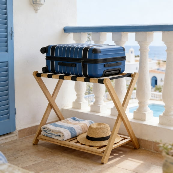 Luggage Rack, Suitcase Stand Luggage Holder Foldable with X Shaped Stability and Heavy Duty Straps for Hotel Bedroom Guest Room