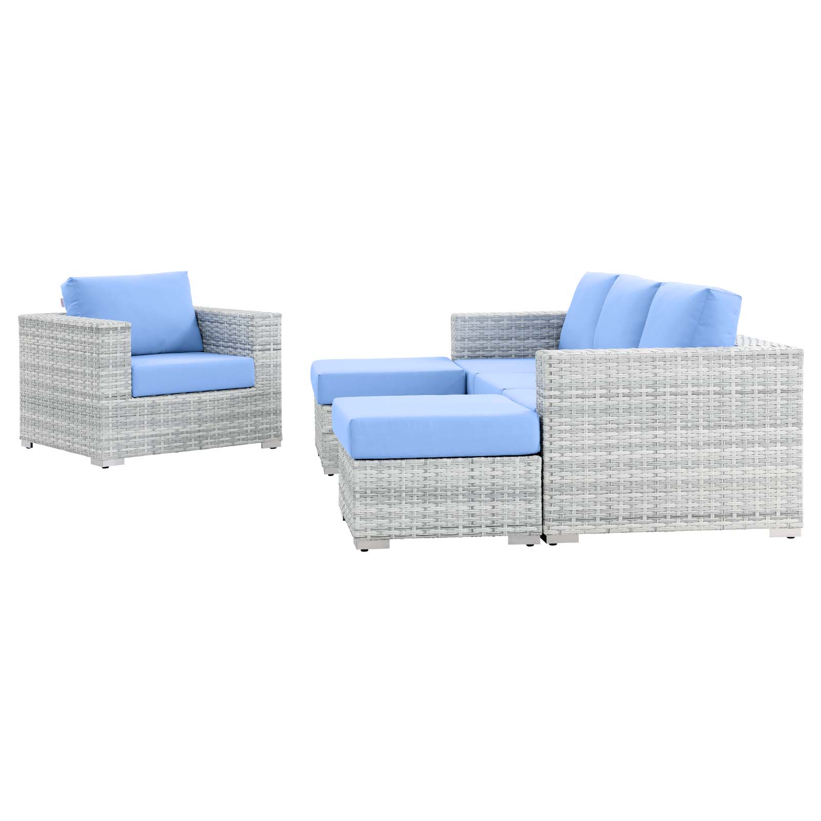 Lounge Sectional Sofa Chair Set, Rattan, Wicker, Light Grey Gray Light Blue, Modern Contemporary Urban Design, Outdoor Patio Balcony Cafe Bistro Garden Furniture Hotel Hospitality - image 3 of 10