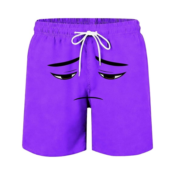 CYRBOKO Boys Beach Shorts, Quick-dry Stretchy Drawstring Elastic Waist Funny Shorts for Summer Purple Size 13-14 T