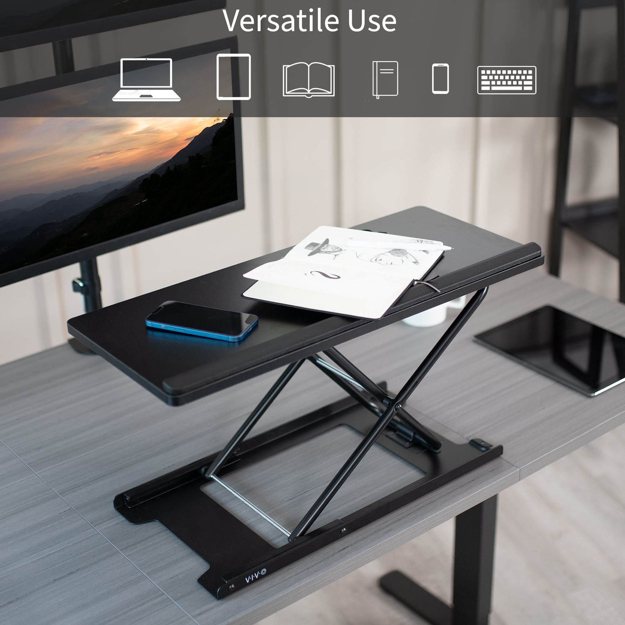 VIVO Black Ergonomic Heavy-Duty Scissors Lift Keyboard and Mouse Riser 27"