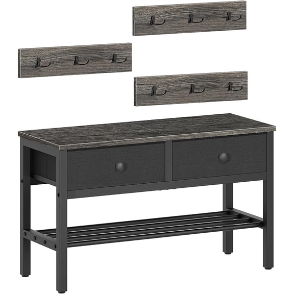 Hall Tree with Bench and Shoe Storage, Entryway Bench with Coat Rack 4‑in‑1 Multifunctional for Front Door Hallway Foyer Charcoal Grey Black
