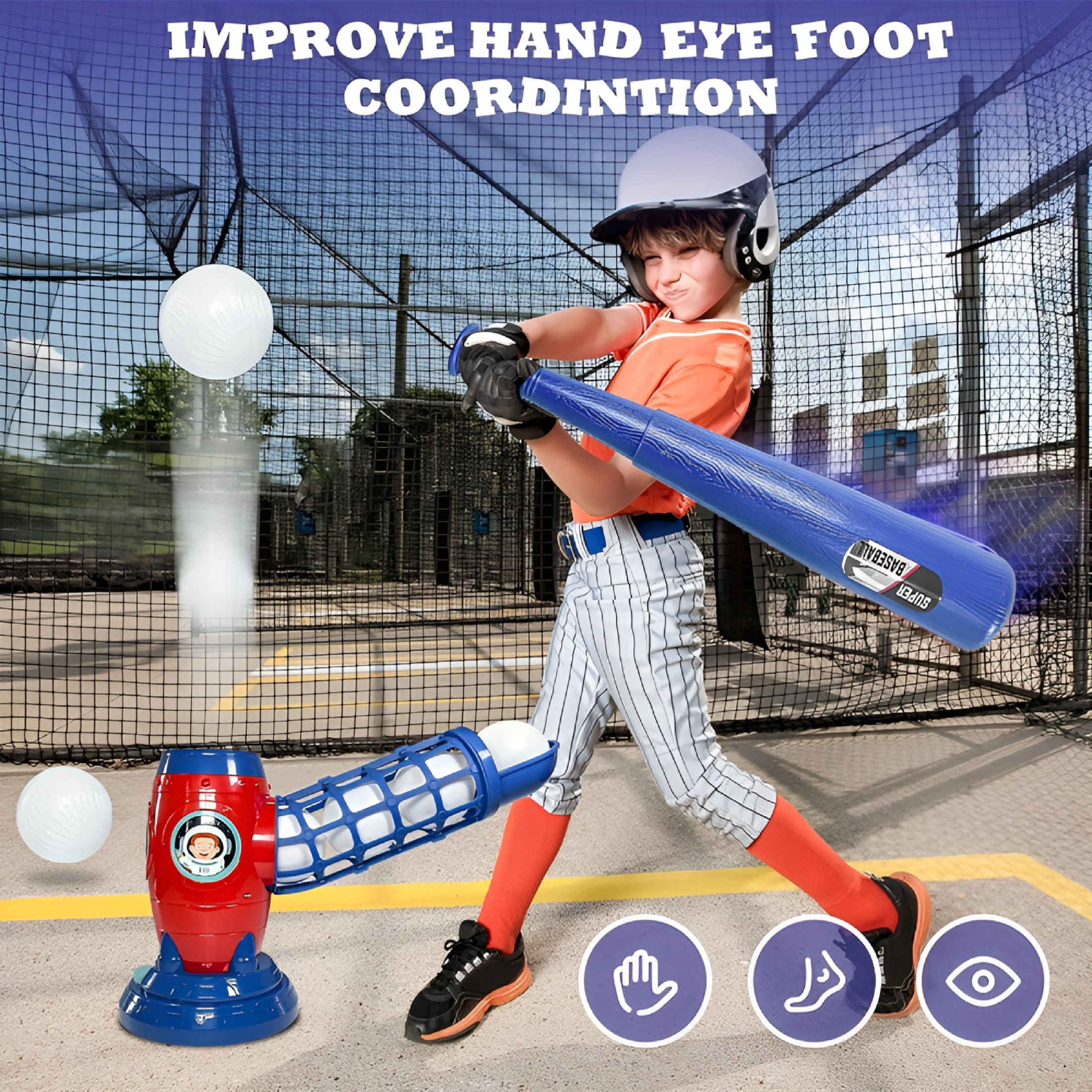 BESTSKY Youth Baseball Pitching | Automatic Pop-Up Trainer with Remote | Adjustable 3.9-4.3ft Height | Portable Batting Practice Set Includes 5 Balls